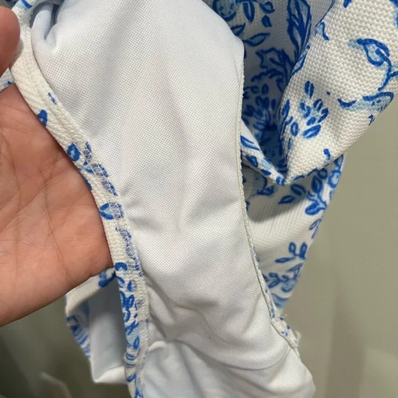 Lilly Pulitzer Aemma Ruffle One-Piece Swimsuit Resort White Tall Tales" print. - Picture 8 of 10